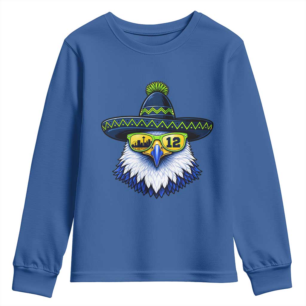 Sombrero Eagle With Neon Skyline Sunglasses Youth Sweatshirt Emerald City Pride