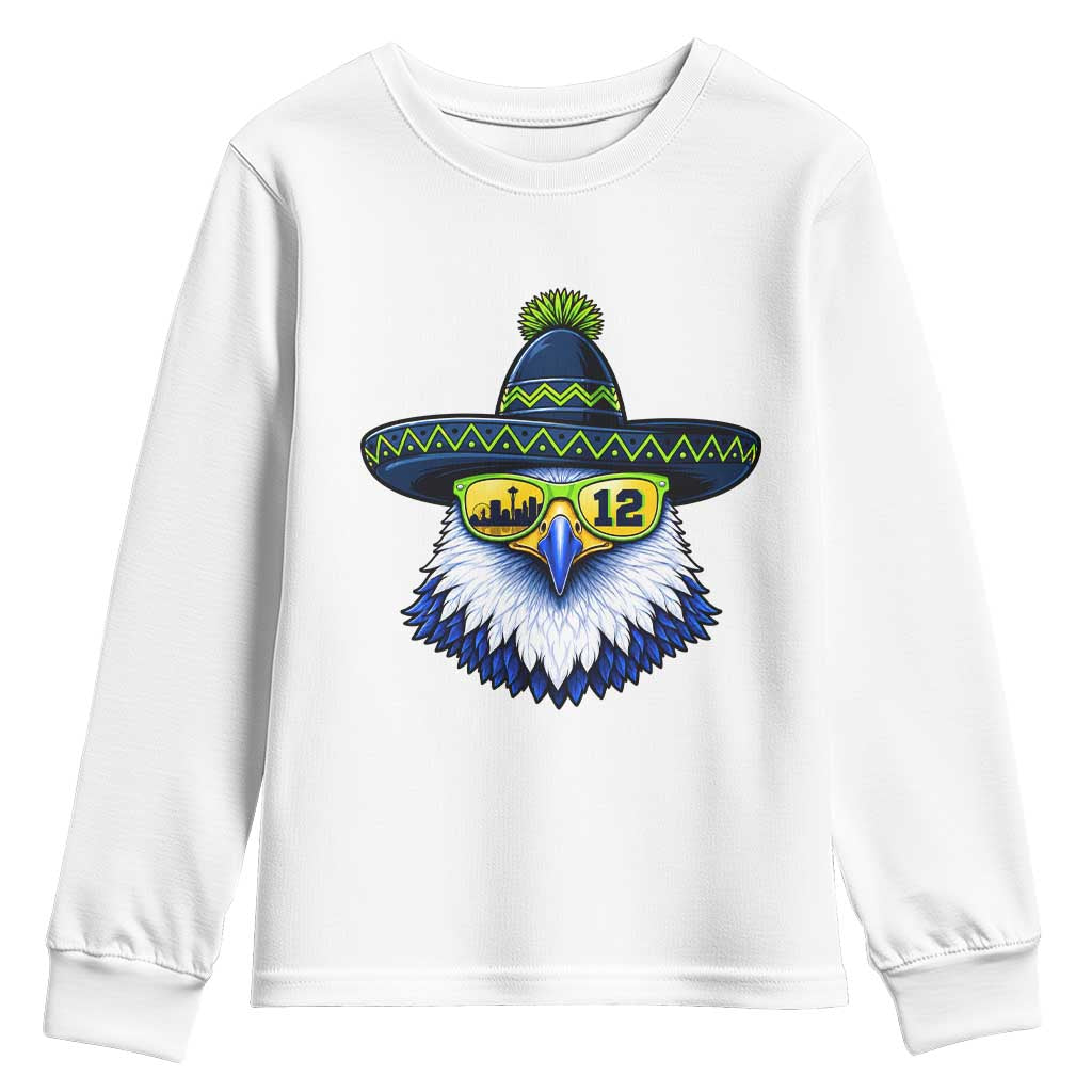 Sombrero Eagle With Neon Skyline Sunglasses Youth Sweatshirt Emerald City Pride TS12 White Print Your Wear