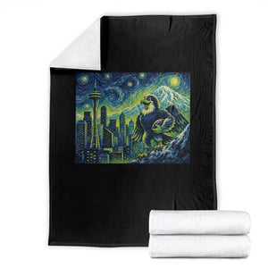 Starry Night Seattle Skyline Eagle Throw Blanket Vintage Football Fan Pacific Northwest Pride