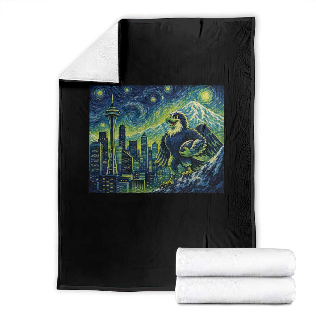 Starry Night Seattle Skyline Eagle Throw Blanket Vintage Football Fan Pacific Northwest Pride TS12 Black Print Your Wear