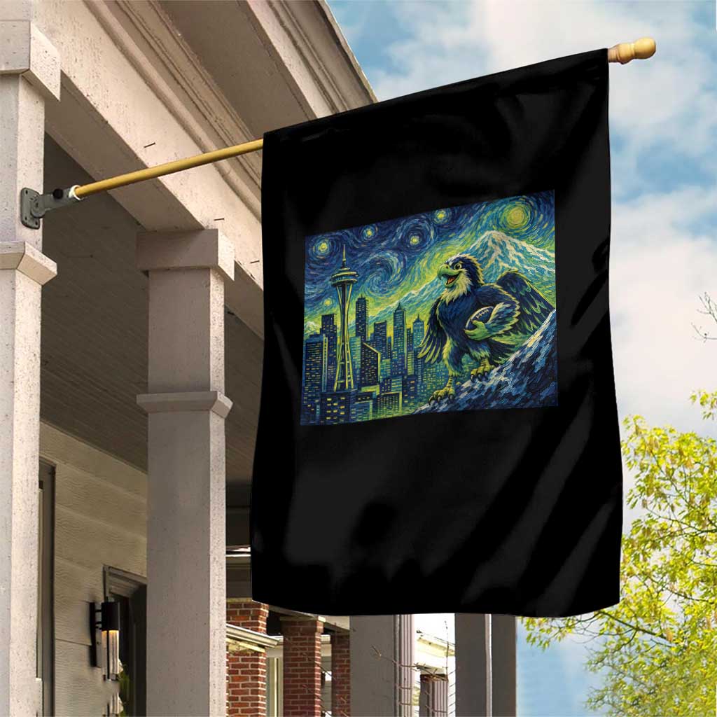Starry Night Seattle Skyline Eagle Garden Flag Vintage Football Fan Pacific Northwest Pride
