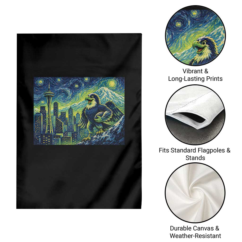 Starry Night Seattle Skyline Eagle Garden Flag Vintage Football Fan Pacific Northwest Pride