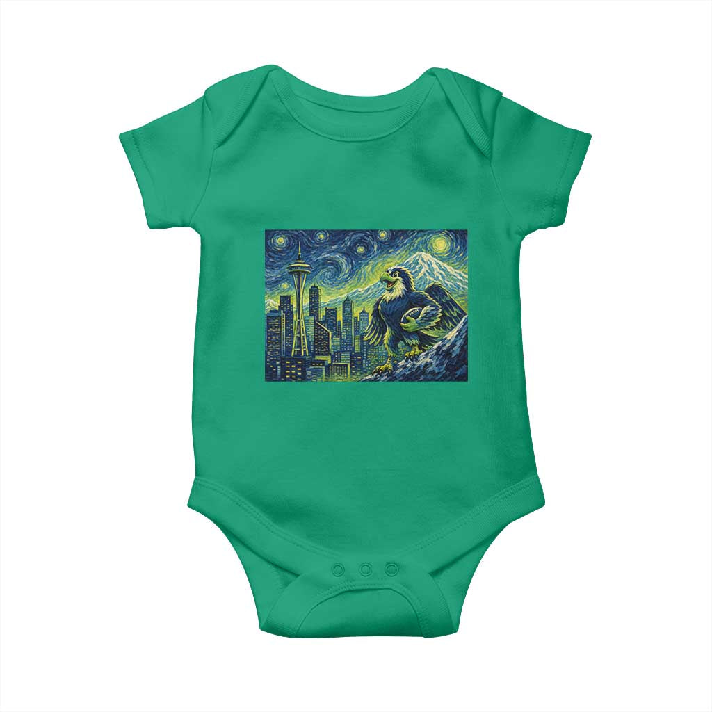 Starry Night Seattle Skyline Eagle Baby Onesie Vintage Football Fan Pacific Northwest Pride