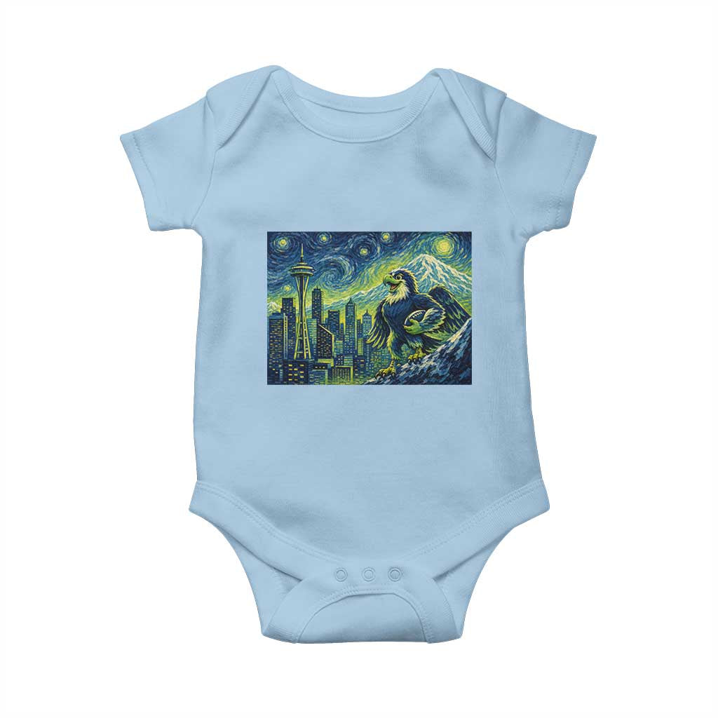 Starry Night Seattle Skyline Eagle Baby Onesie Vintage Football Fan Pacific Northwest Pride