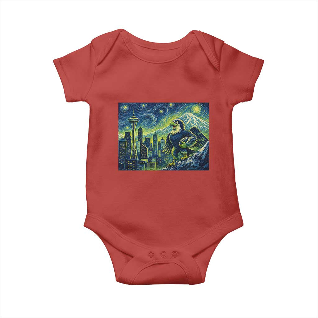 Starry Night Seattle Skyline Eagle Baby Onesie Vintage Football Fan Pacific Northwest Pride