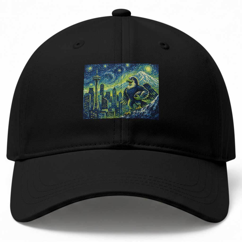 Starry Night Seattle Skyline Eagle Baseball Cap Vintage Football Fan Pacific Northwest Pride TS12 Print Your Wear