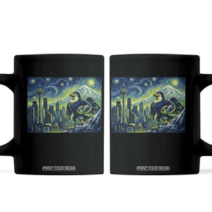 Starry Night Seattle Skyline Eagle Coffee Mug Vintage Football Fan Pacific Northwest Pride