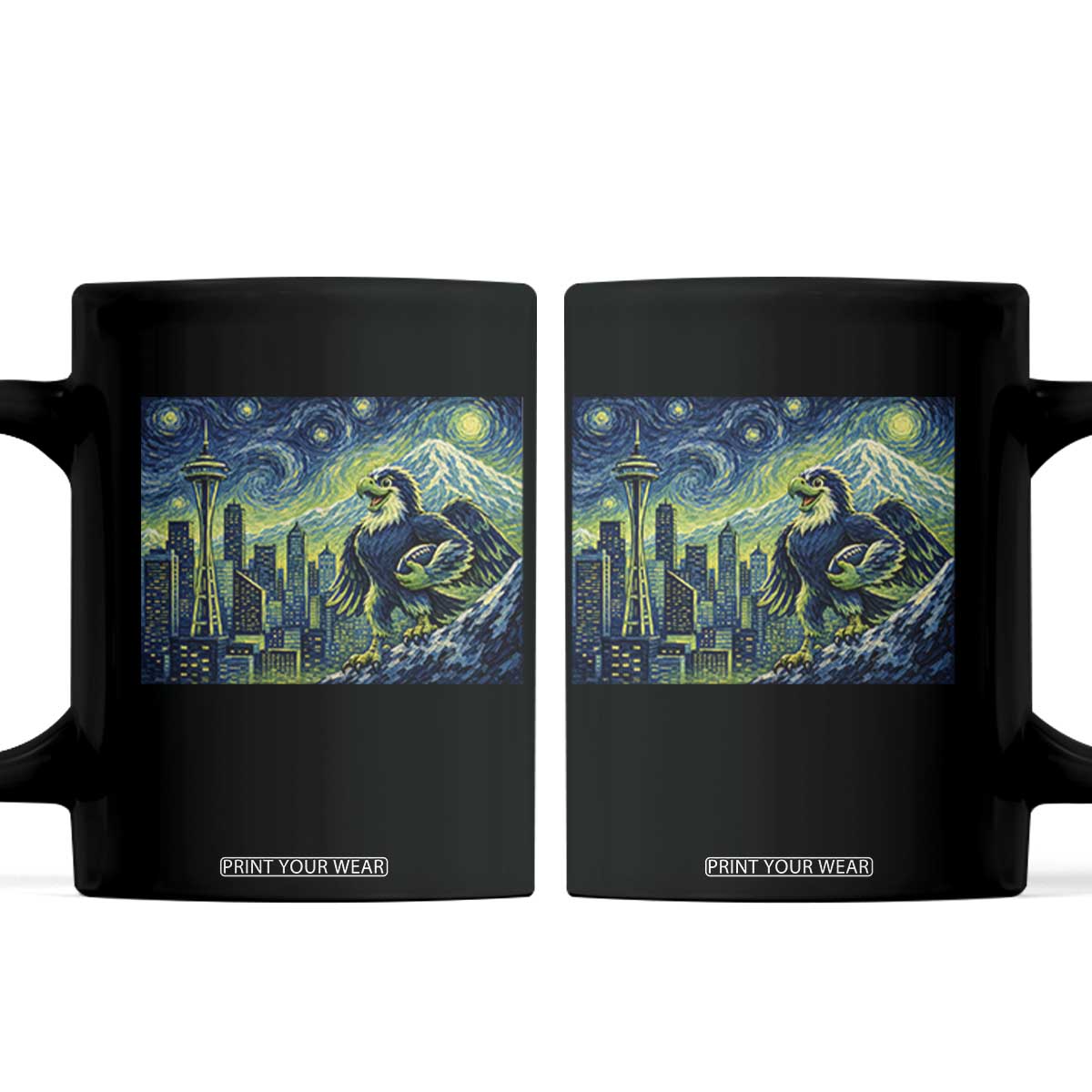 Starry Night Seattle Skyline Eagle Coffee Mug Vintage Football Fan Pacific Northwest Pride TS12 Black Print Your Wear