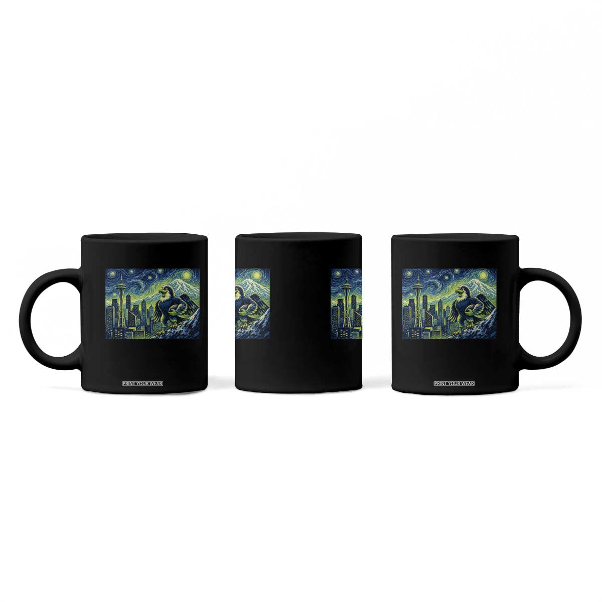 Starry Night Seattle Skyline Eagle Coffee Mug Vintage Football Fan Pacific Northwest Pride