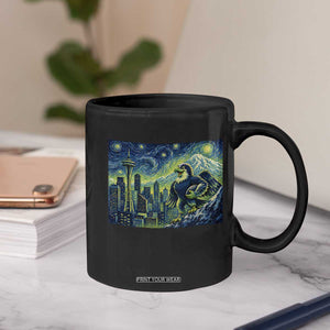 Starry Night Seattle Skyline Eagle Coffee Mug Vintage Football Fan Pacific Northwest Pride
