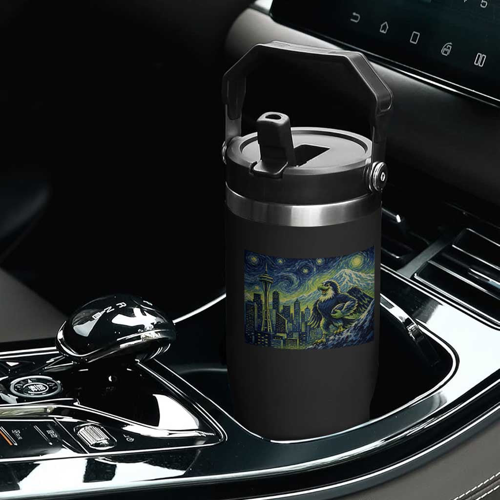 Starry Night Seattle Skyline Eagle Flip Straw Tumbler Vintage Football Fan Pacific Northwest Pride