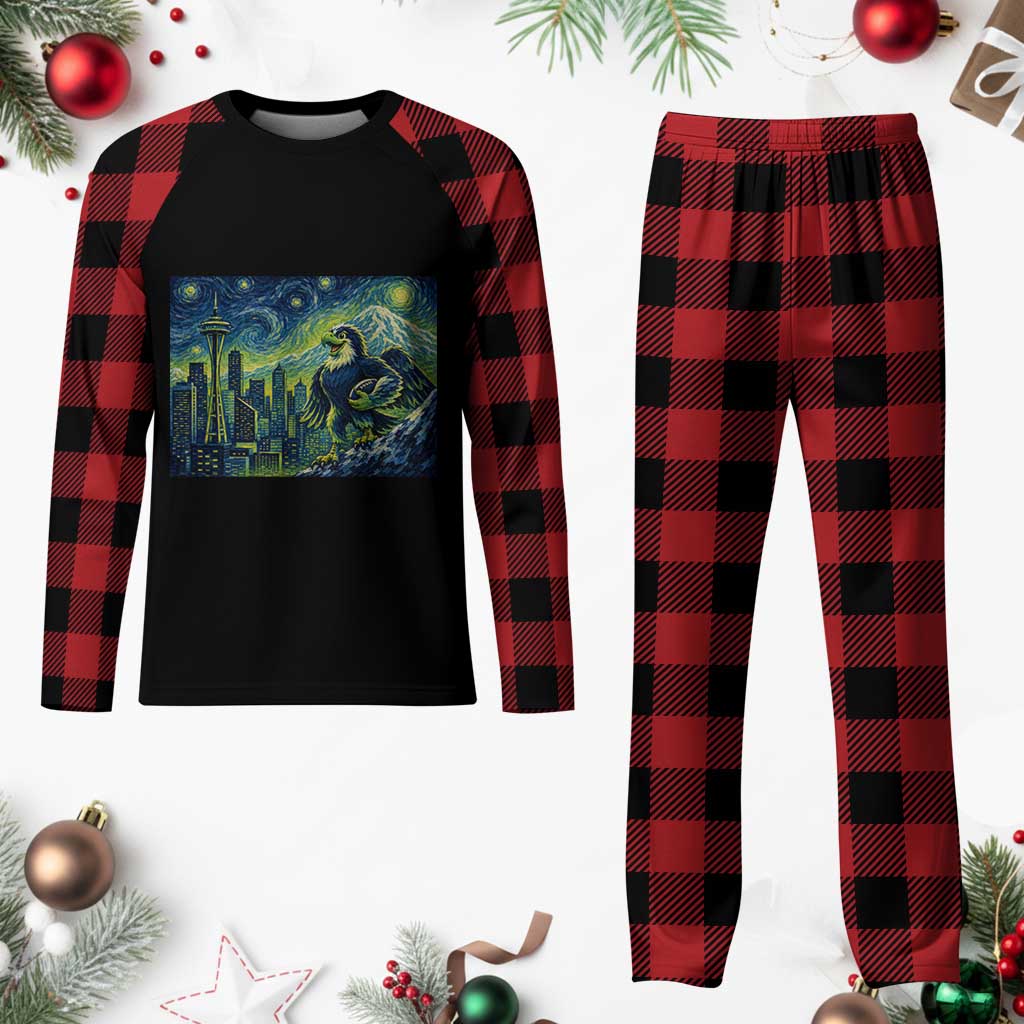 Starry Night Seattle Skyline Eagle Plaid Pajama Set Vintage Football Fan Pacific Northwest Pride TS12 Buffalo Plaid Print Your Wear