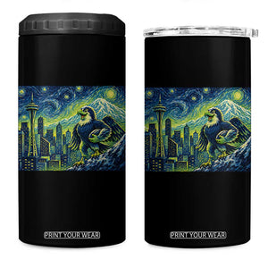 Starry Night Seattle Skyline Eagle 4 in 1 Can Cooler Tumbler Vintage Football Fan Pacific Northwest Pride
