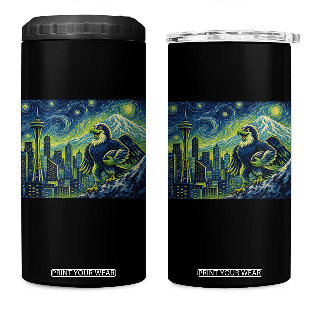 Starry Night Seattle Skyline Eagle 4 in 1 Can Cooler Tumbler Vintage Football Fan Pacific Northwest Pride TS12 One Size: 16 oz Black Print Your Wear