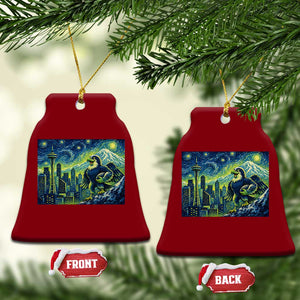 Starry Night Seattle Skyline Eagle Ceramic Ornament Vintage Football Fan Pacific Northwest Pride