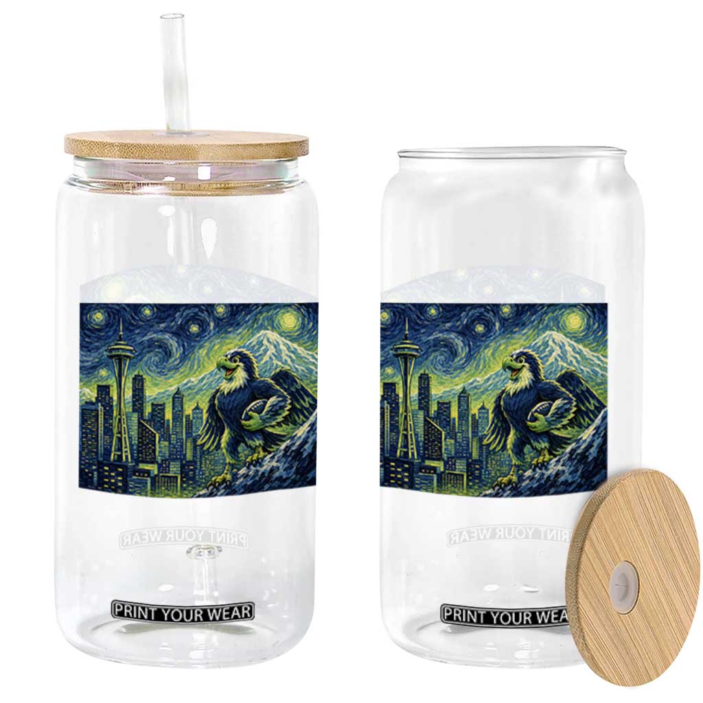 Starry Night Seattle Skyline Eagle Glass Can Vintage Football Fan Pacific Northwest Pride