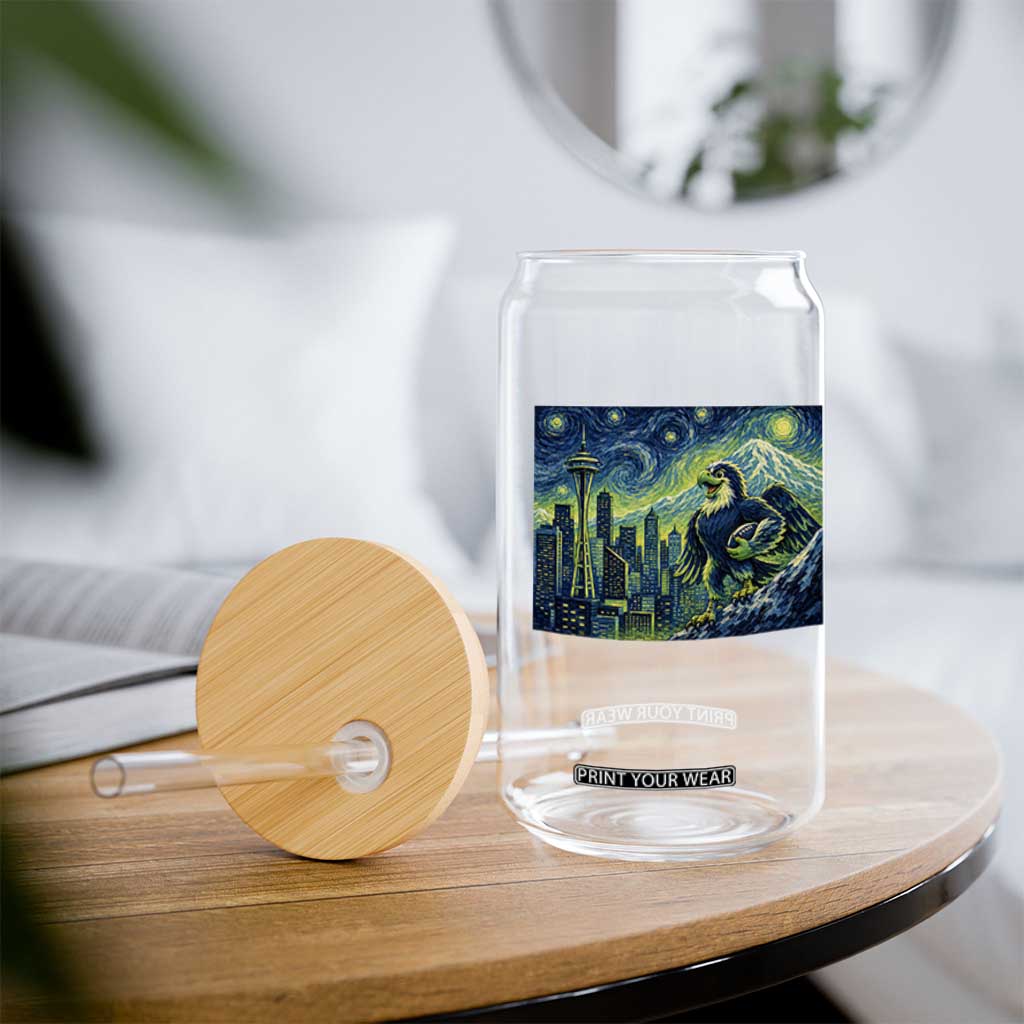 Starry Night Seattle Skyline Eagle Glass Can Vintage Football Fan Pacific Northwest Pride
