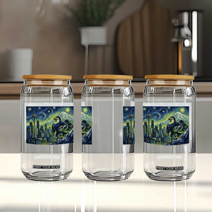 Starry Night Seattle Skyline Eagle Glass Can Vintage Football Fan Pacific Northwest Pride