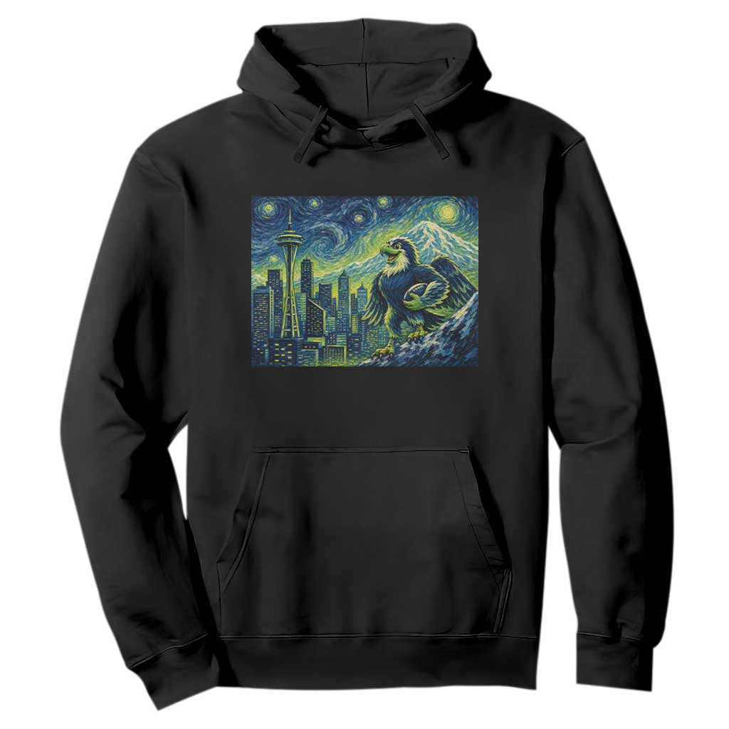 Starry Night Seattle Skyline Eagle Hoodie Vintage Football Fan Pacific Northwest Pride