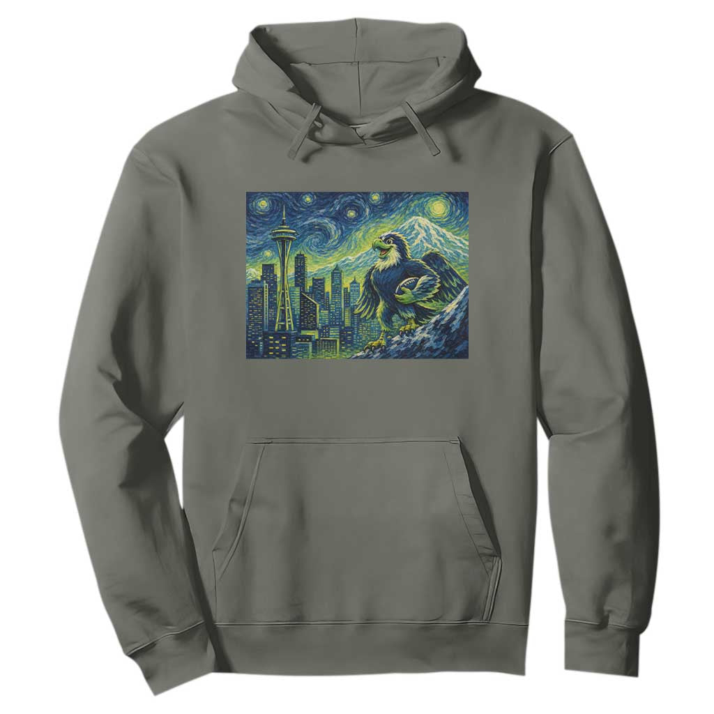 Starry Night Seattle Skyline Eagle Hoodie Vintage Football Fan Pacific Northwest Pride
