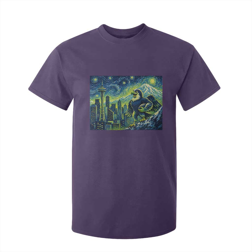 Starry Night Seattle Skyline Eagle T Shirt For Kid Vintage Football Fan Pacific Northwest Pride