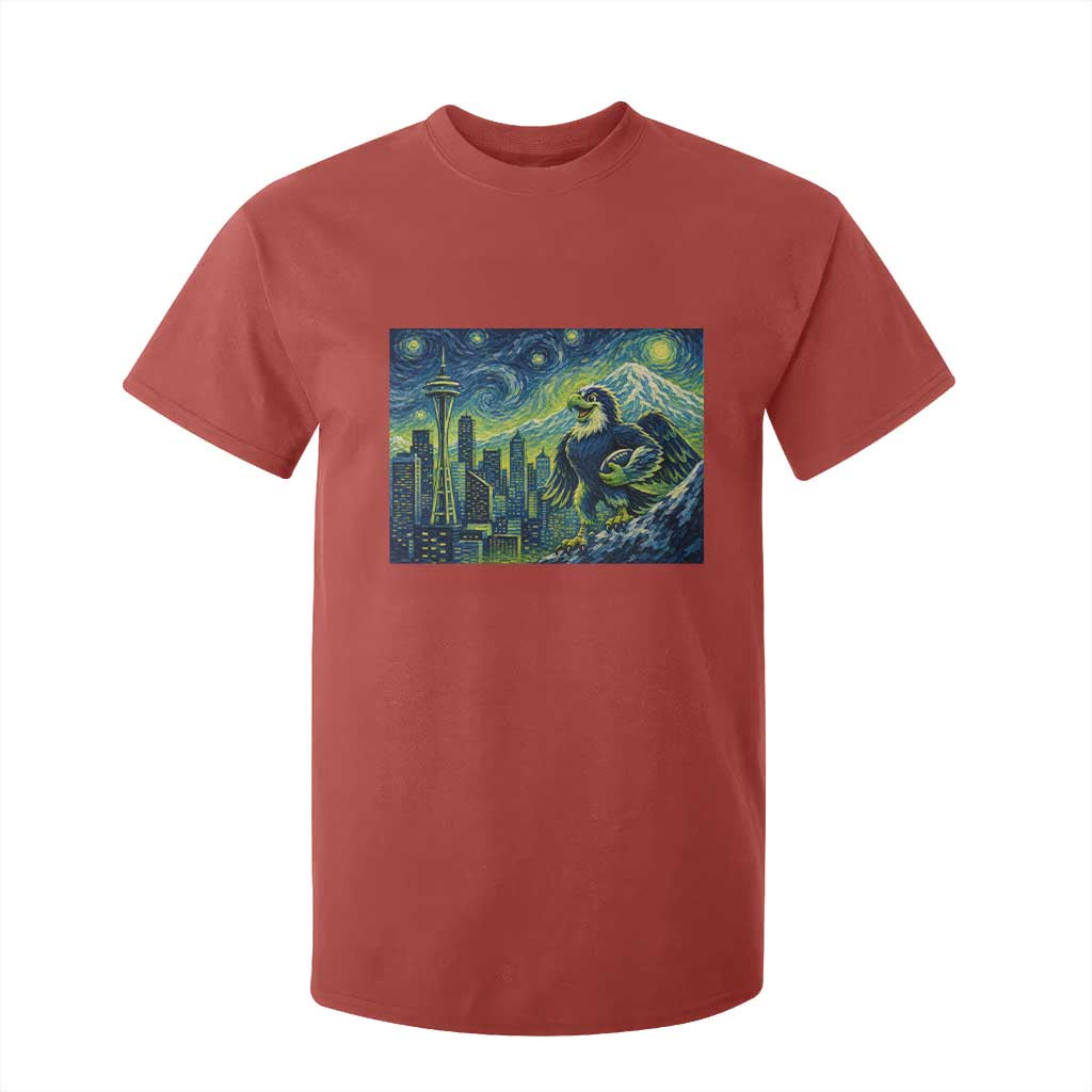 Starry Night Seattle Skyline Eagle T Shirt For Kid Vintage Football Fan Pacific Northwest Pride