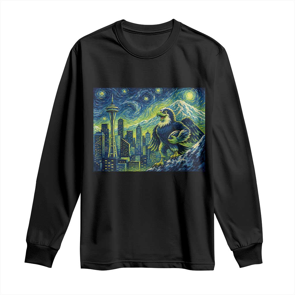 Starry Night Seattle Skyline Eagle Long Sleeve Shirt Vintage Football Fan Pacific Northwest Pride