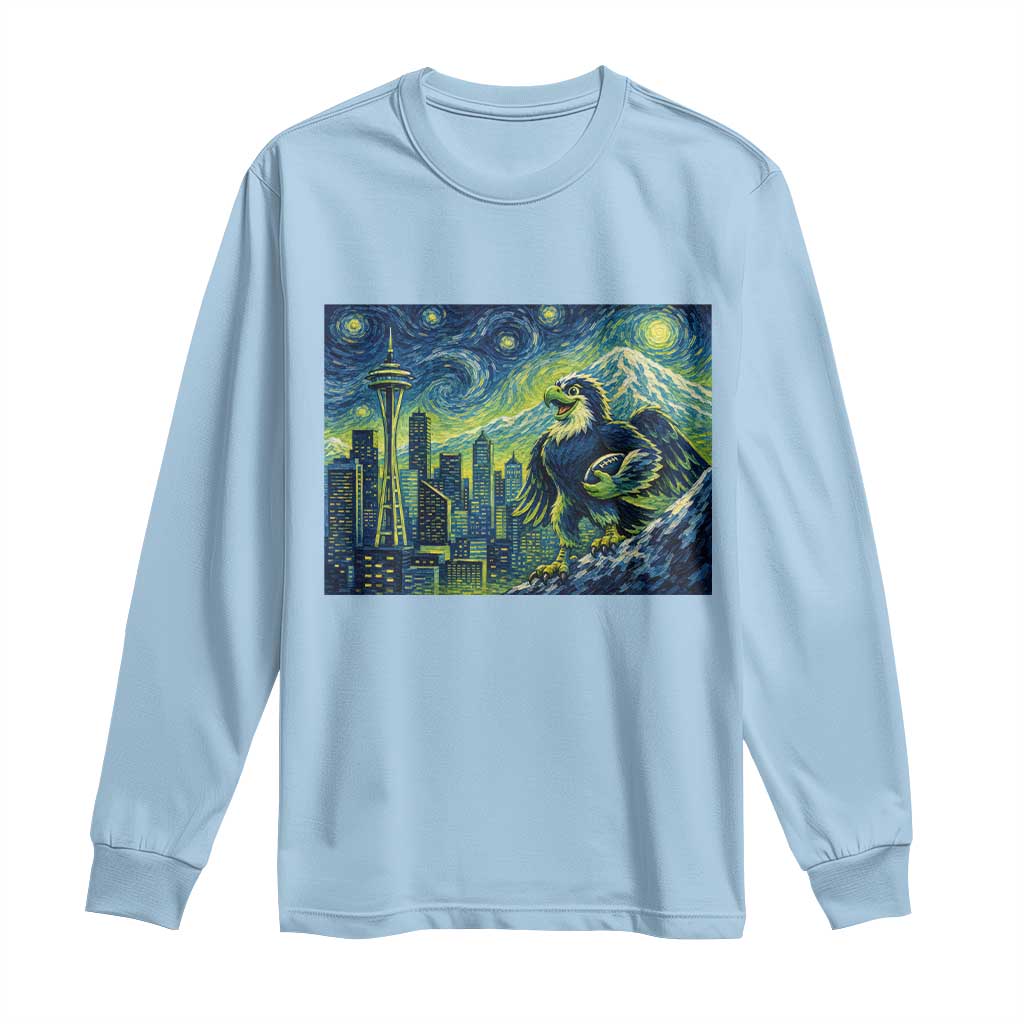 Starry Night Seattle Skyline Eagle Long Sleeve Shirt Vintage Football Fan Pacific Northwest Pride