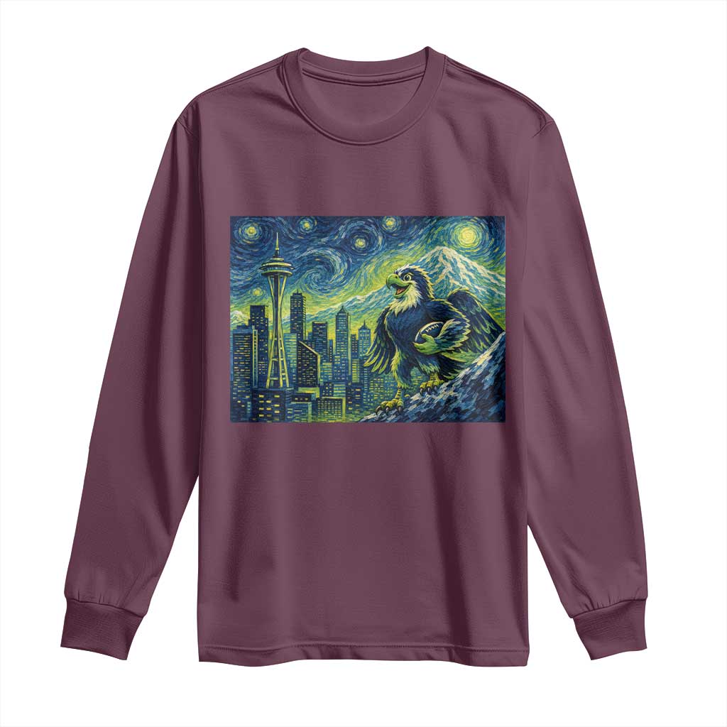 Starry Night Seattle Skyline Eagle Long Sleeve Shirt Vintage Football Fan Pacific Northwest Pride