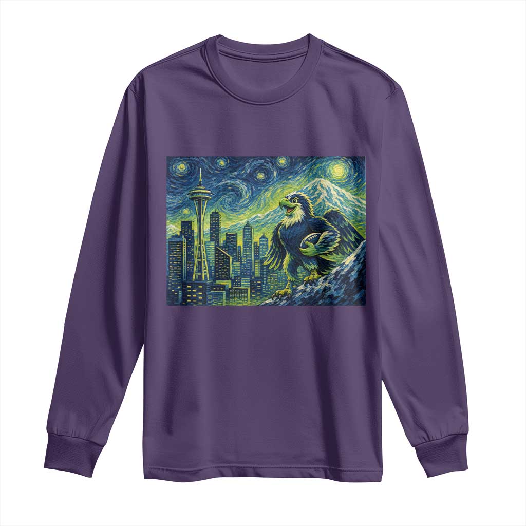 Starry Night Seattle Skyline Eagle Long Sleeve Shirt Vintage Football Fan Pacific Northwest Pride