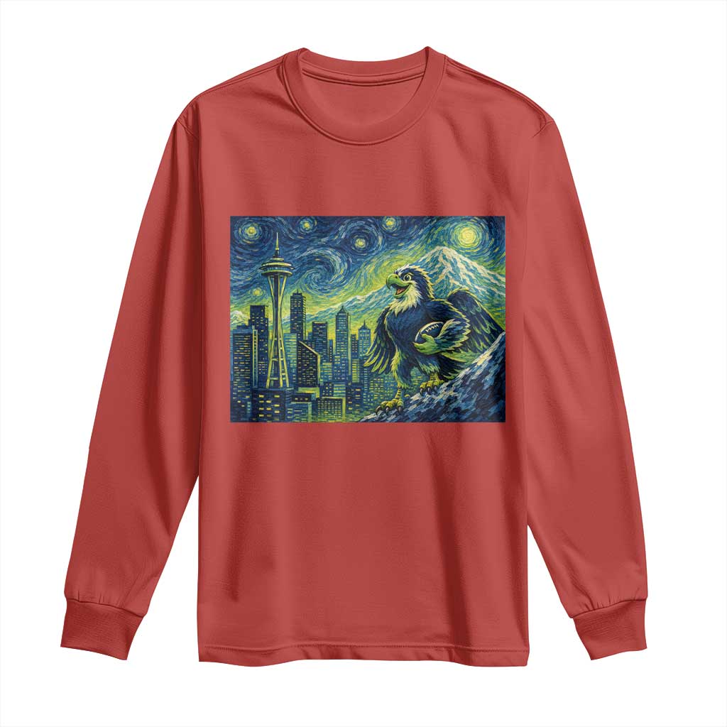 Starry Night Seattle Skyline Eagle Long Sleeve Shirt Vintage Football Fan Pacific Northwest Pride