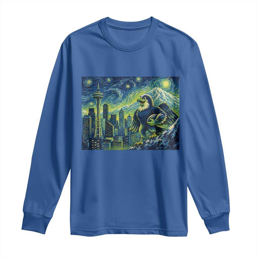 Starry Night Seattle Skyline Eagle Long Sleeve Shirt Vintage Football Fan Pacific Northwest Pride TS12 Royal Blue Print Your Wear