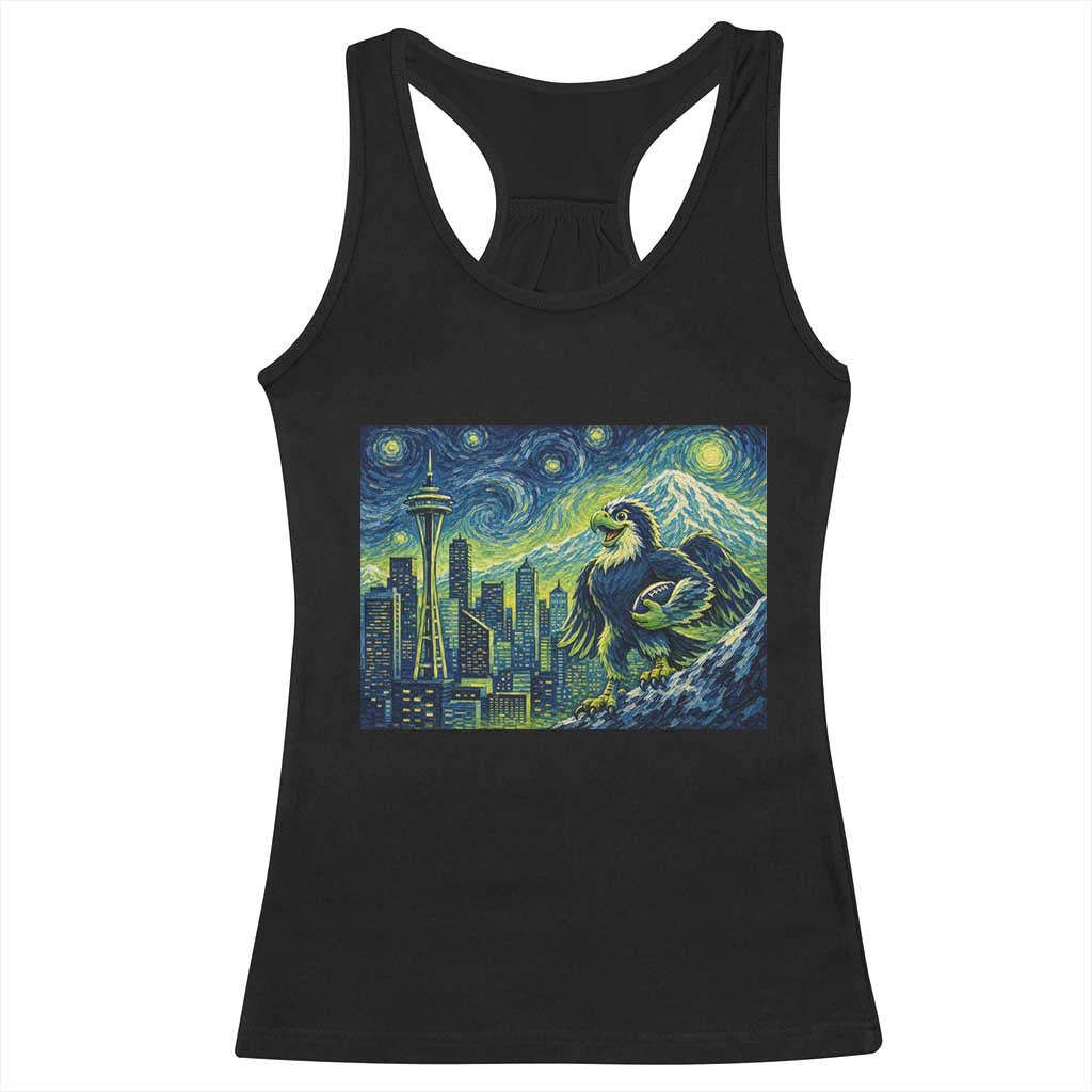 Starry Night Seattle Skyline Eagle Racerback Tank Top Vintage Football Fan Pacific Northwest Pride