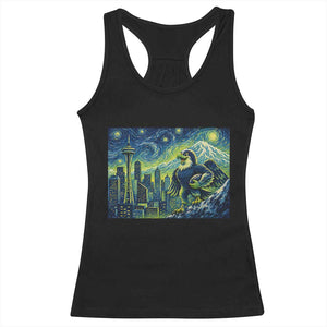 Starry Night Seattle Skyline Eagle Racerback Tank Top Vintage Football Fan Pacific Northwest Pride