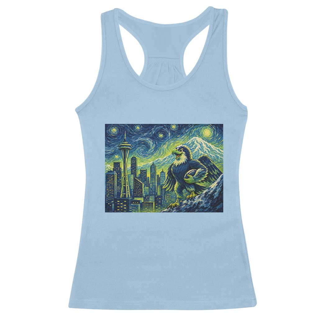 Starry Night Seattle Skyline Eagle Racerback Tank Top Vintage Football Fan Pacific Northwest Pride