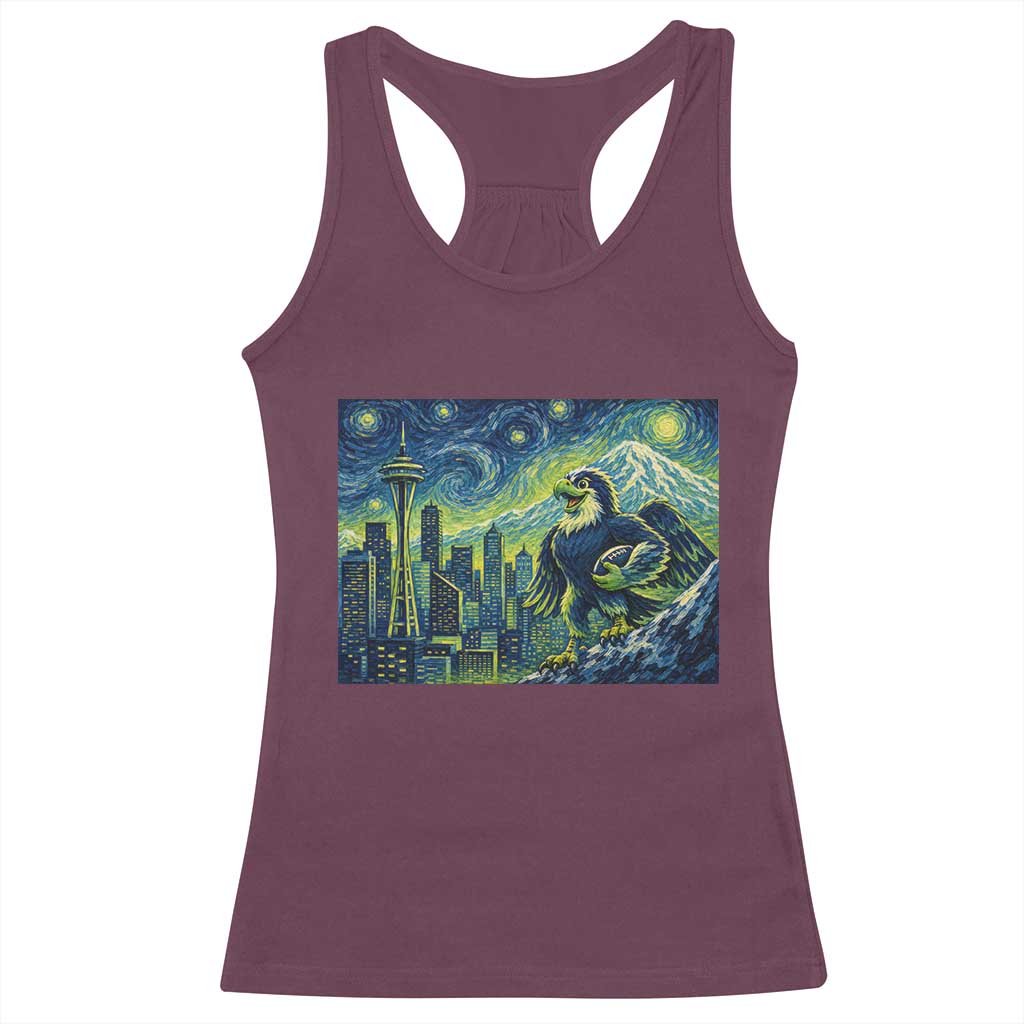 Starry Night Seattle Skyline Eagle Racerback Tank Top Vintage Football Fan Pacific Northwest Pride