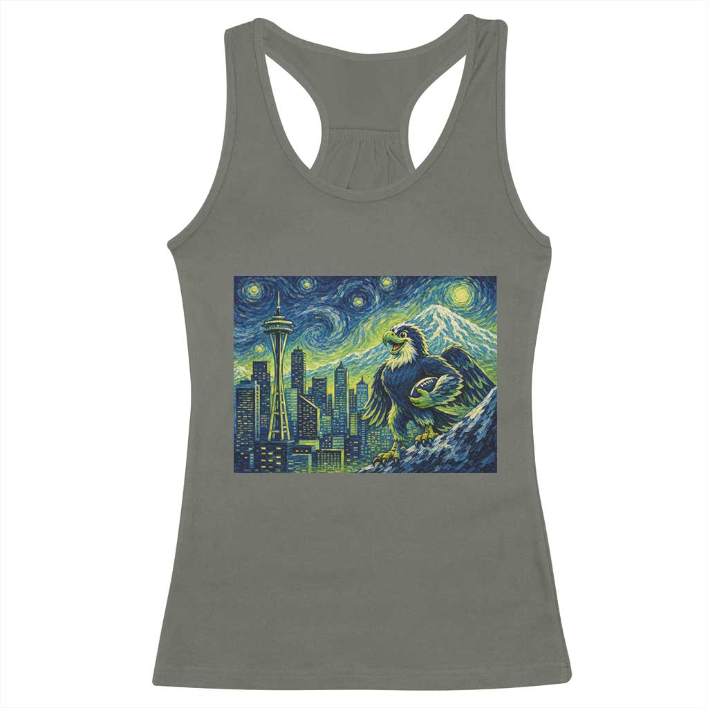 Starry Night Seattle Skyline Eagle Racerback Tank Top Vintage Football Fan Pacific Northwest Pride