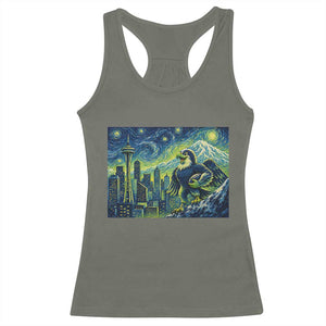 Starry Night Seattle Skyline Eagle Racerback Tank Top Vintage Football Fan Pacific Northwest Pride