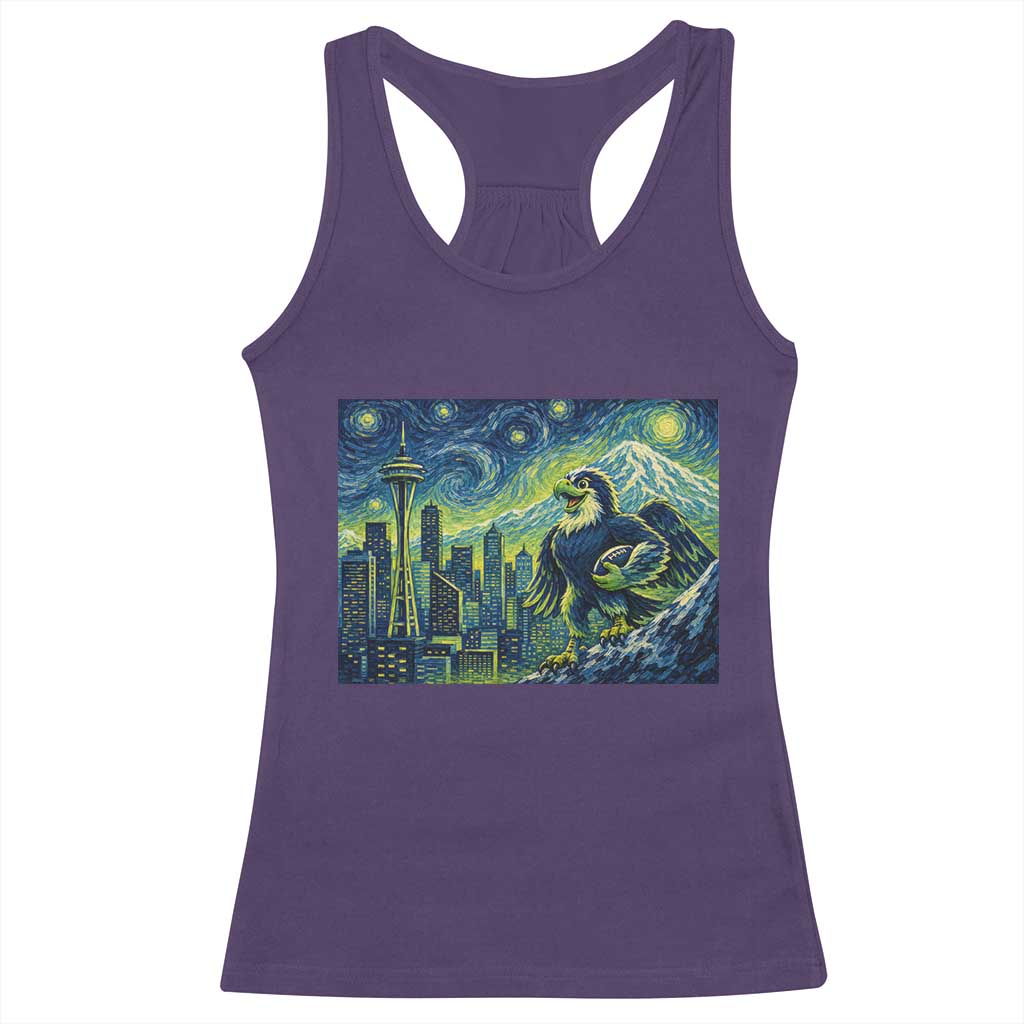 Starry Night Seattle Skyline Eagle Racerback Tank Top Vintage Football Fan Pacific Northwest Pride
