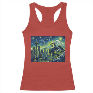 Starry Night Seattle Skyline Eagle Racerback Tank Top Vintage Football Fan Pacific Northwest Pride