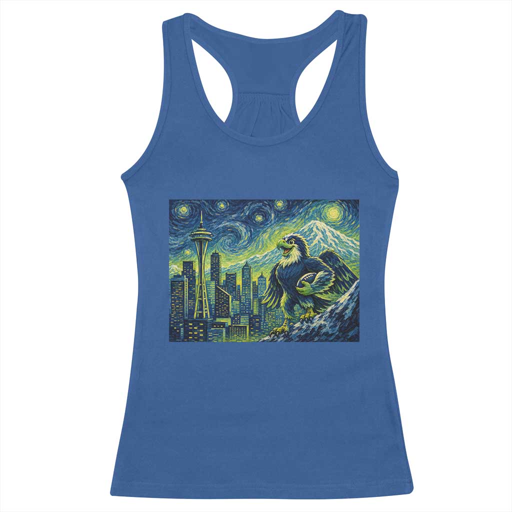 Starry Night Seattle Skyline Eagle Racerback Tank Top Vintage Football Fan Pacific Northwest Pride TS12 Royal Blue Print Your Wear