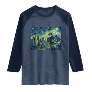 Starry Night Seattle Skyline Eagle Raglan Shirt Vintage Football Fan Pacific Northwest Pride