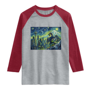 Starry Night Seattle Skyline Eagle Raglan Shirt Vintage Football Fan Pacific Northwest Pride