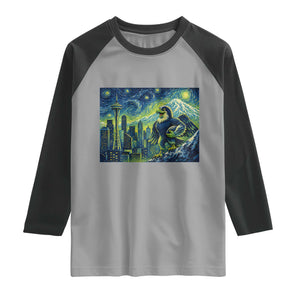 Starry Night Seattle Skyline Eagle Raglan Shirt Vintage Football Fan Pacific Northwest Pride