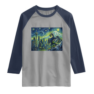 Starry Night Seattle Skyline Eagle Raglan Shirt Vintage Football Fan Pacific Northwest Pride