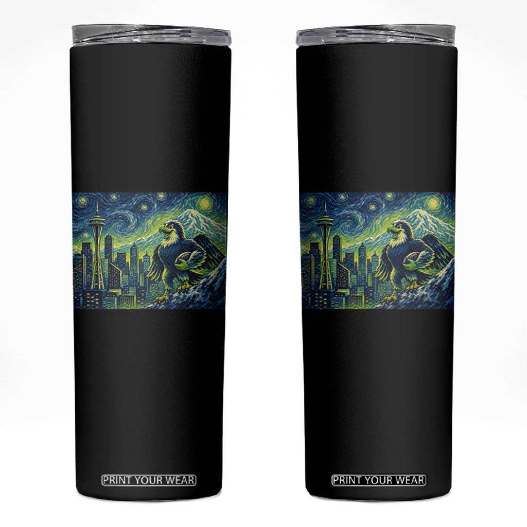 Starry Night Seattle Skyline Eagle Skinny Tumbler Vintage Football Fan Pacific Northwest Pride TS12 Black Print Your Wear