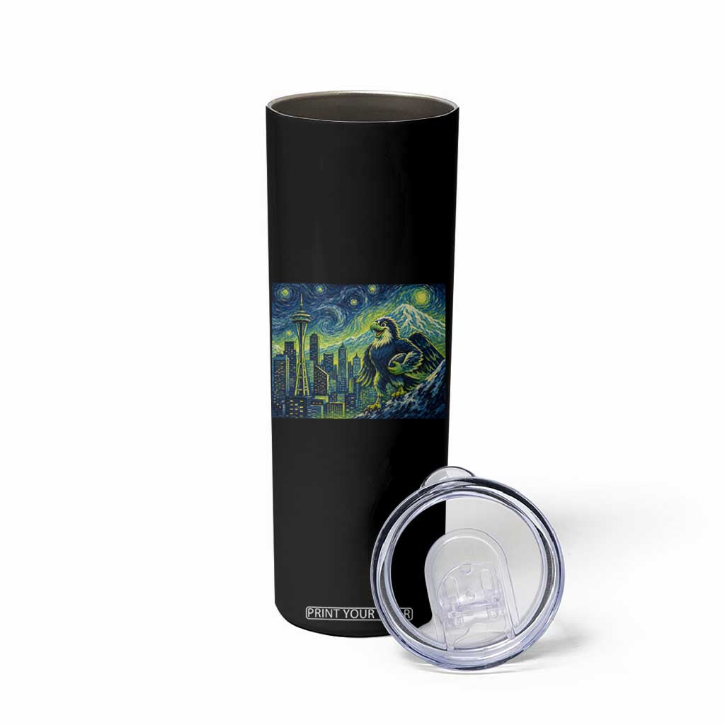 Starry Night Seattle Skyline Eagle Skinny Tumbler Vintage Football Fan Pacific Northwest Pride