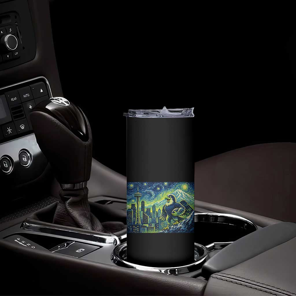 Starry Night Seattle Skyline Eagle Skinny Tumbler Vintage Football Fan Pacific Northwest Pride