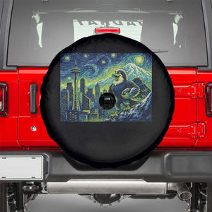 Starry Night Seattle Skyline Eagle Spare Tire Cover Vintage Football Fan Pacific Northwest Pride