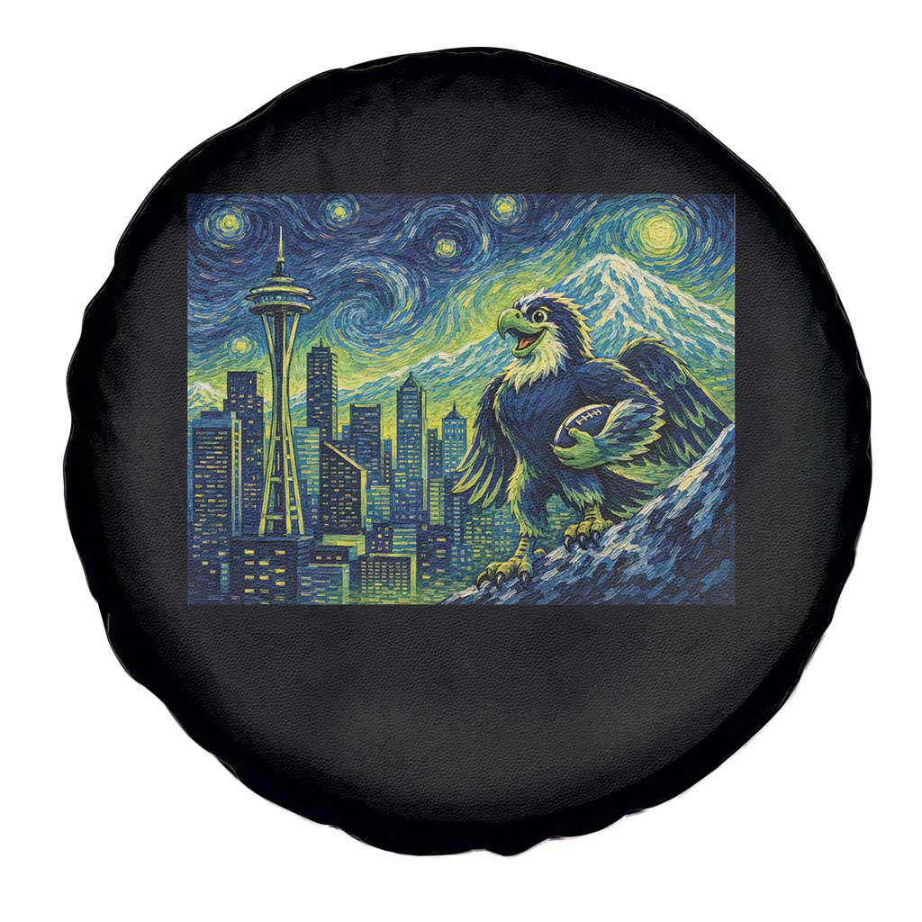 Starry Night Seattle Skyline Eagle Spare Tire Cover Vintage Football Fan Pacific Northwest Pride